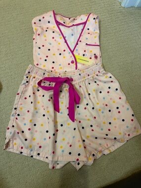 Womens Summersalt Polka Dot Pink Pajama Set with Magenta Trim Size XS